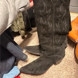 Black Zara Suede Cowboy Boots